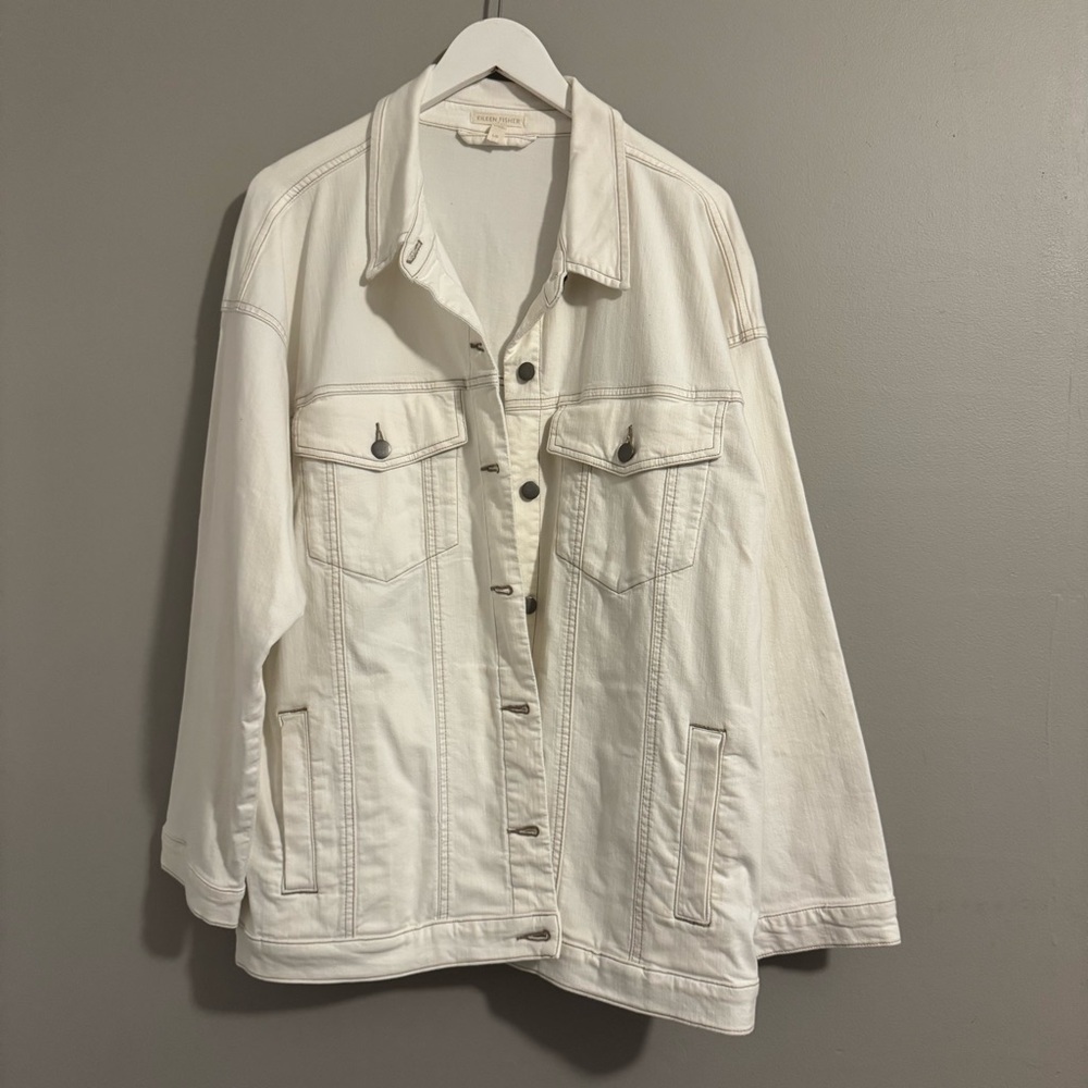 Eileen Fisher | White Women's Denim Jacket Organic Cotton Blend